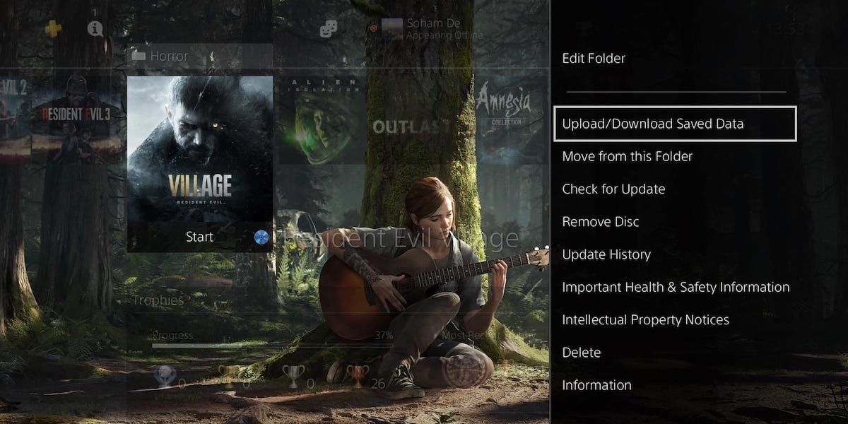 Опция Upload Download Saved Data на главном экране PS4