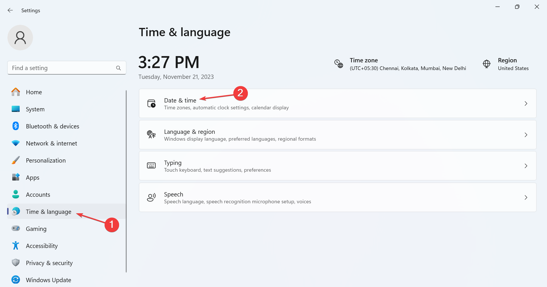 Окно настройки даты и времени Windows
