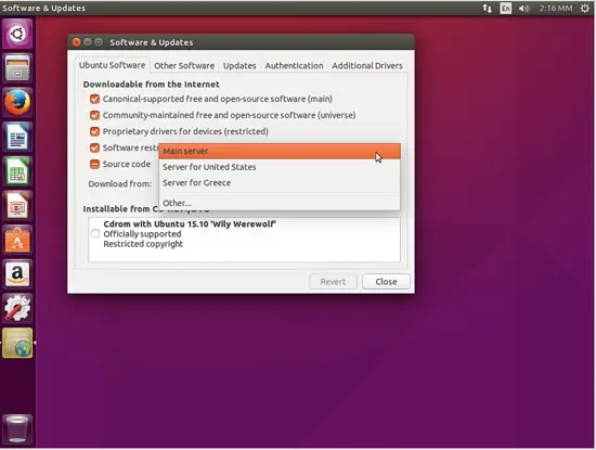 Ubuntu in Rolling Release umwandeln - Schritt 6: Hauptserver auswählen