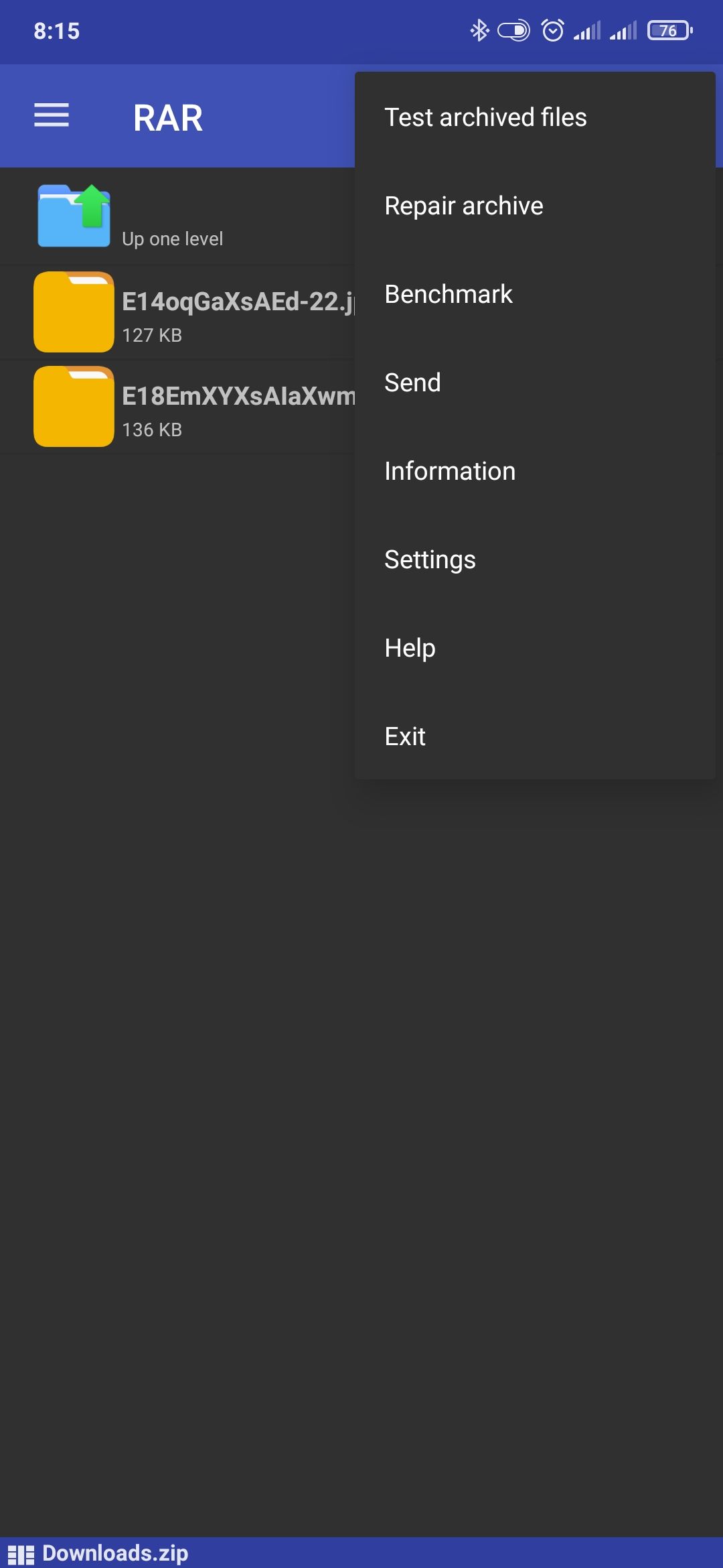 Опции для архива в RAR