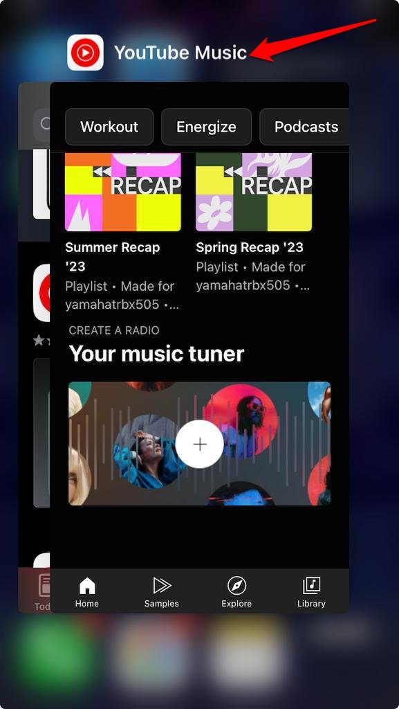 Принудительное закрытие YouTube Music на iPhone