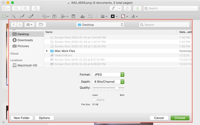 Экспорт и выбор формата в Preview на Mac