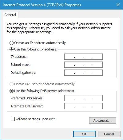 Диалог настройки IPv4 с полями IP, маска, шлюз