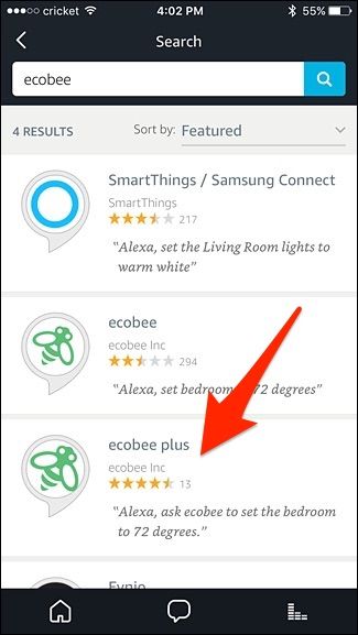 Результаты поиска навыков Ecobee
