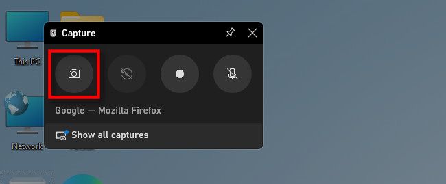 Нажмите значок камеры в виджете Capture, чтобы сделать снимок