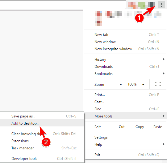 Меню Chrome с пунктом Add to desktop