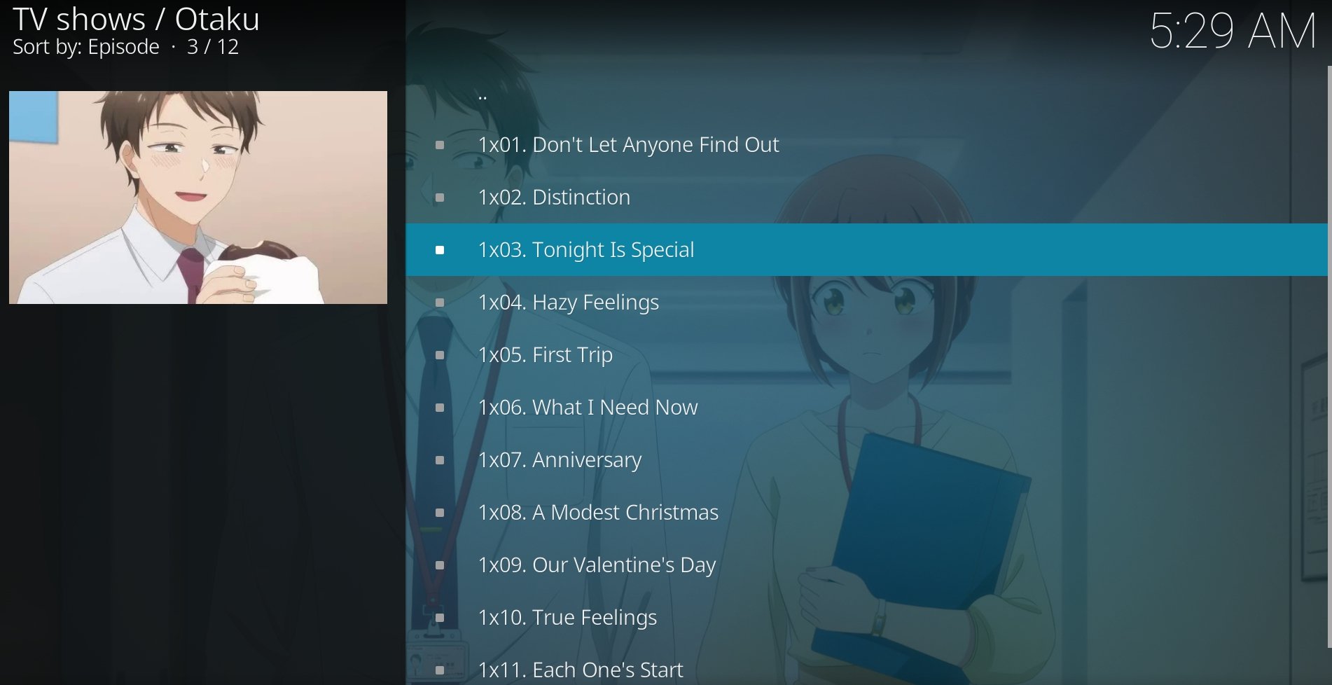 Воспроизведение эпизода аниме в Kodi