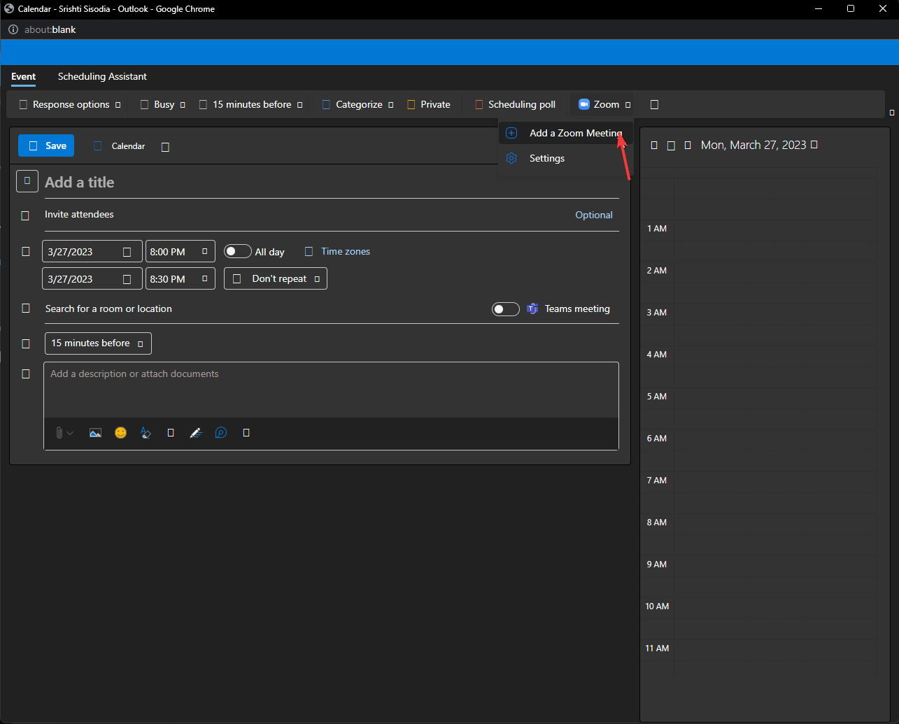Add a meeting ZOOM OWA