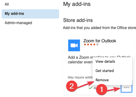 Удаление надстройки в Outlook на macOS