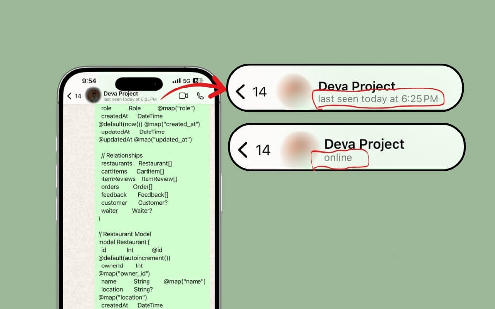 Страница чата WhatsApp, индикатор последнего визита
