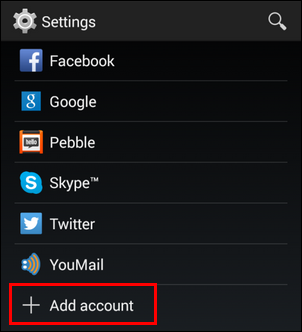 Добавить аккаунт в Android: экран 