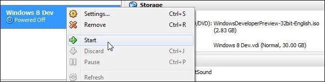 Запуск виртуальной машины для установки Windows 8