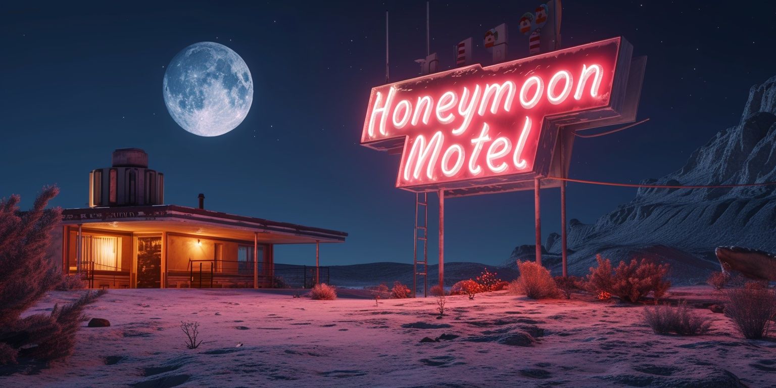Неоновый знак Honeymoon Motel возле мотеля