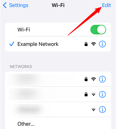 Кнопка «Изменить» в списке Wi‑Fi сетей
