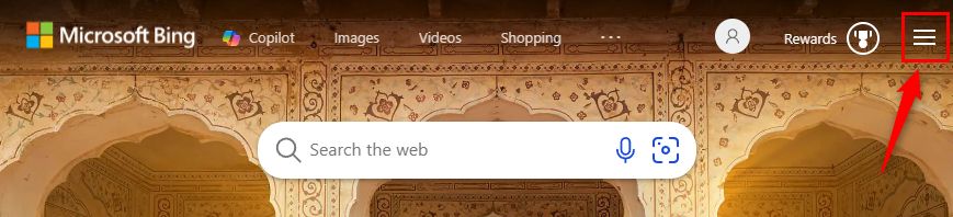 Иконка меню «гамбургер» на Bing.
