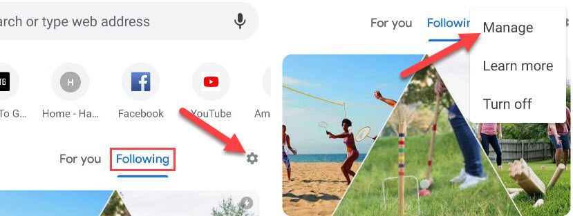 Иконка шестерёнки для управления подписками на вкладке Following