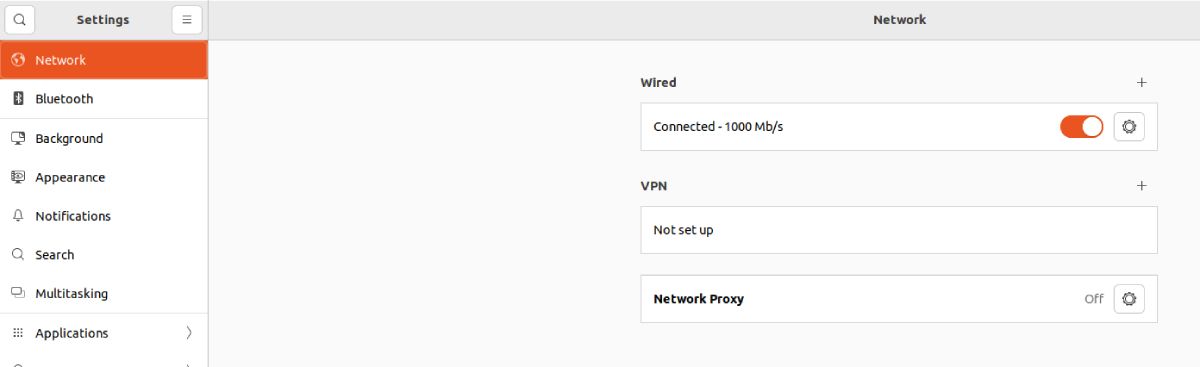 Скриншот настроек сети в Ubuntu — список подключений