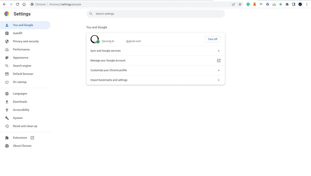 Menu showing Performance tab