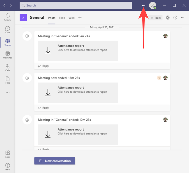Нажмите значок с тремя точками в правом верхнем углу окна Teams.