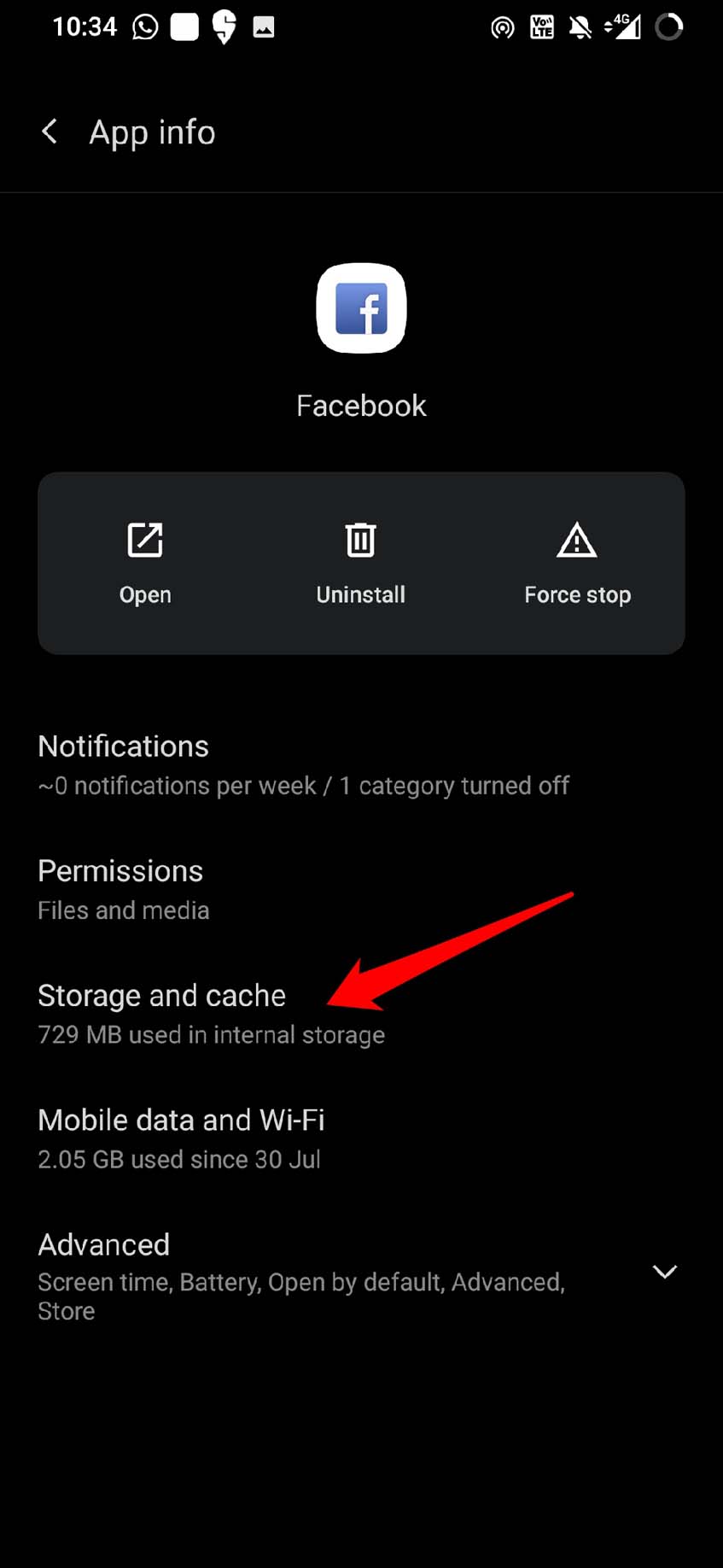 facebook storage and cache