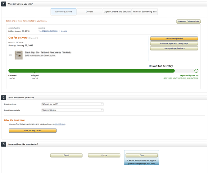 Скриншот интерфейса Amazon: выбор опции 