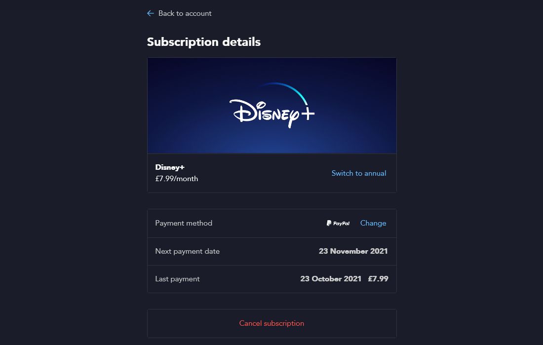 страница подписки Disney+ с деталями тарифов