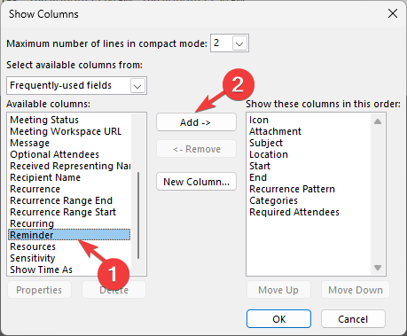 Добавление столбца Напоминание