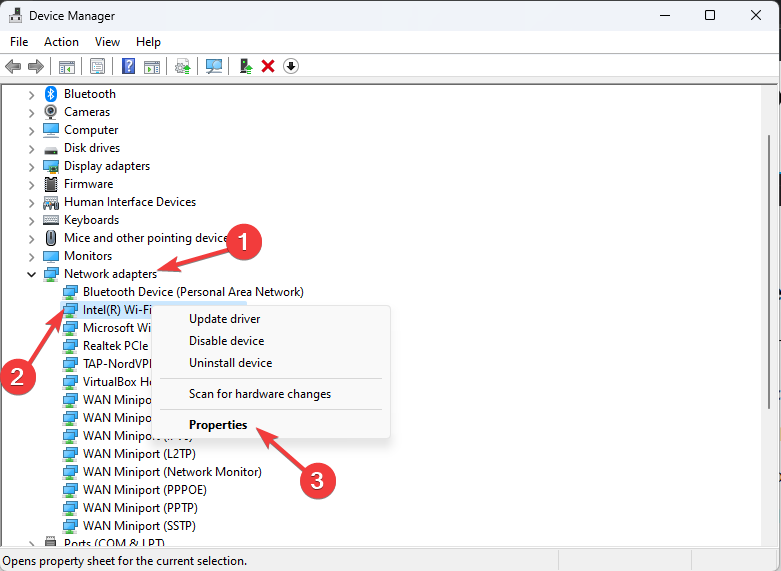 Окно свойств устройства с вкладками