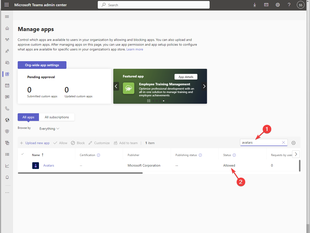 Карта приложения Avatars с опцией Allow для разрешения использования