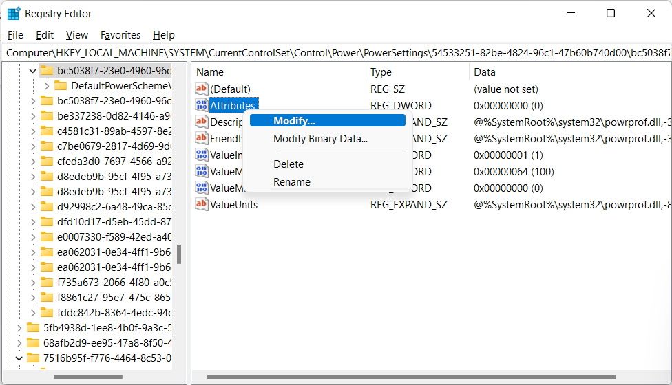 Изменение значения Attributes в редакторе реестра Windows
