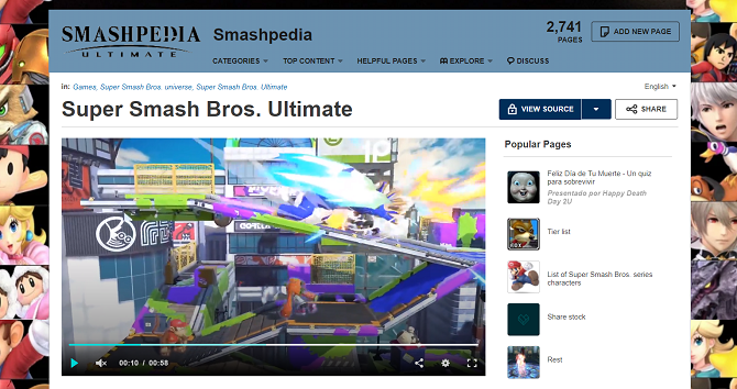 пример страницы фан-вики про игрового персонажа