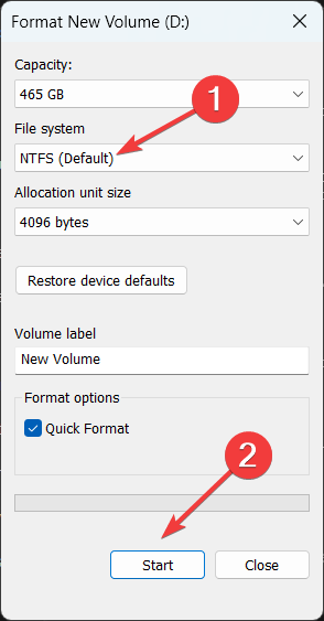 Форматирование раздела в NTFS через интерфейс Windows