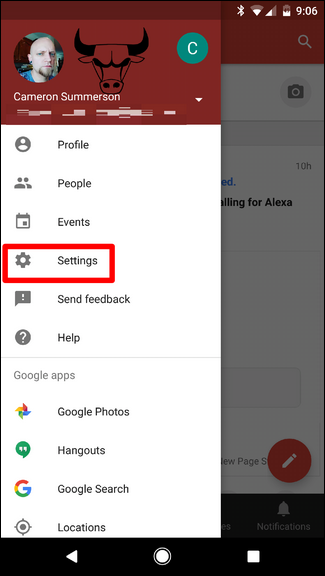 Google+ на Android — экран настроек