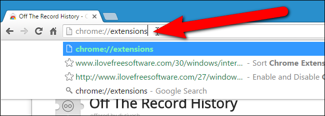 Опция Разрешить в режиме инкогнито для расширения Off The Record History