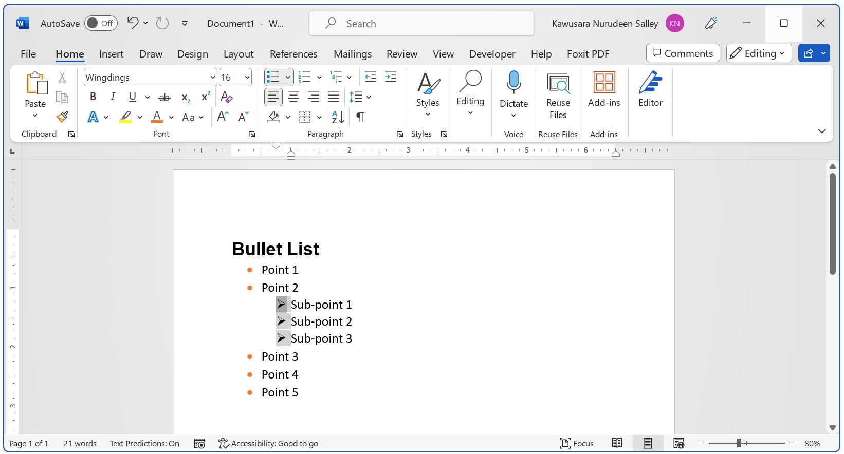 Нажмите маркер во вложенном списке