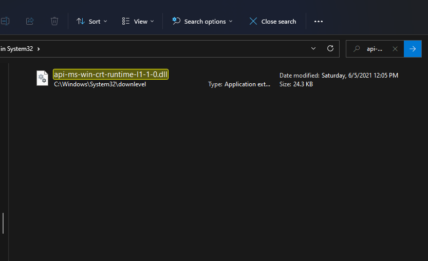 Поиск файла api-ms-win-crt-runtime-l1-1-0.dll