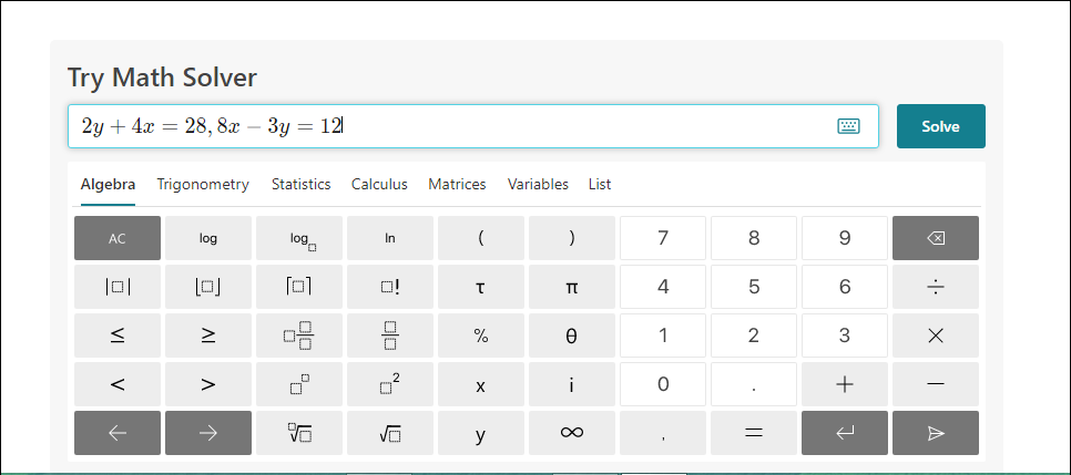 Поле ввода выражения и кнопка решения