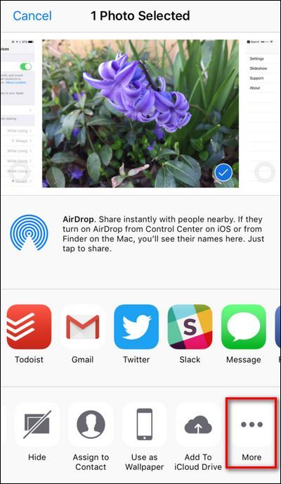 Список активных действий с ViewExif, включён и перемещён вверх