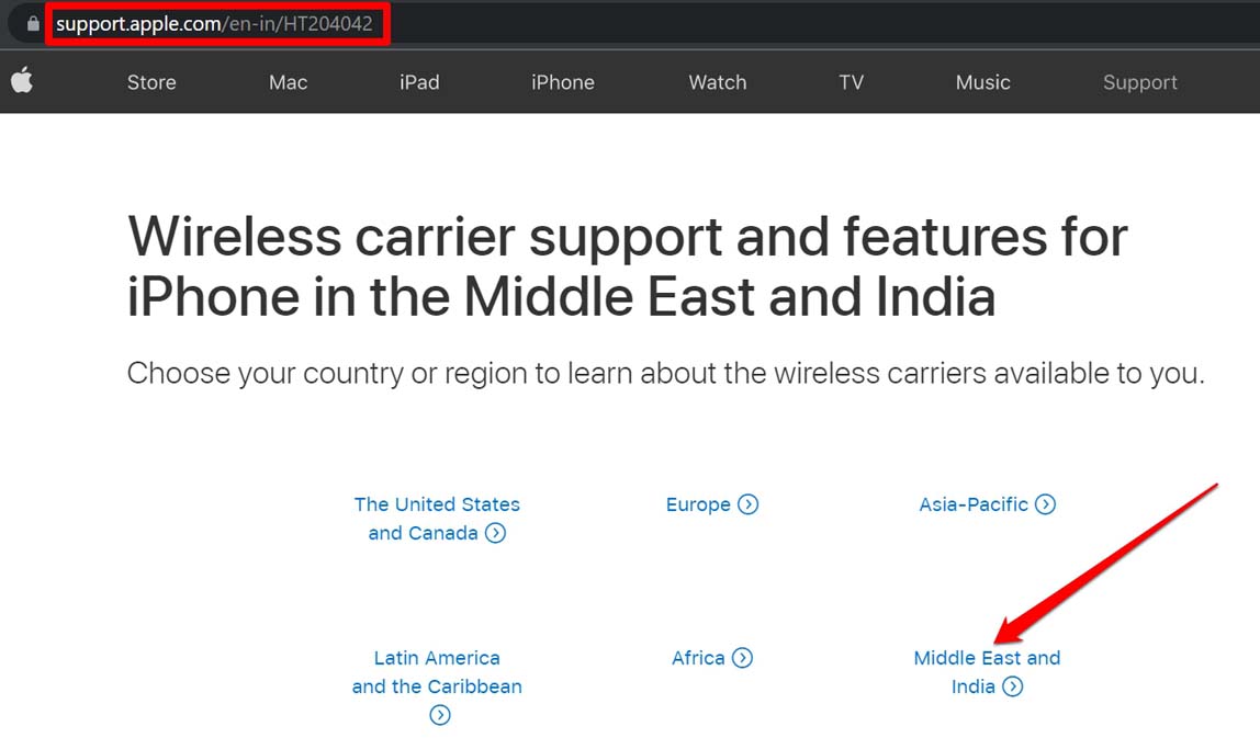 Проверка поддержки Wi‑Fi звонков у оператора на сайте Apple
