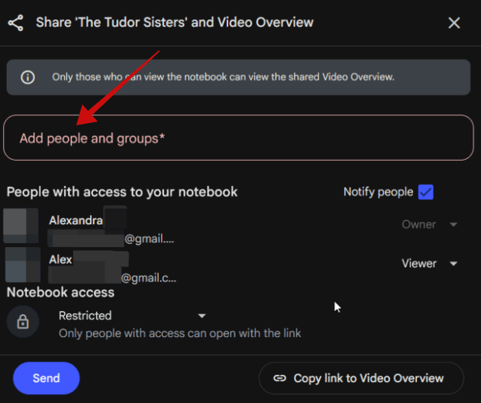 Personen zum Teilen eines Videos in NotebookLM hinzufügen