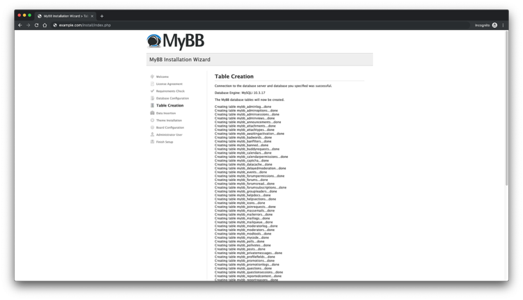 Создание таблиц MyBB