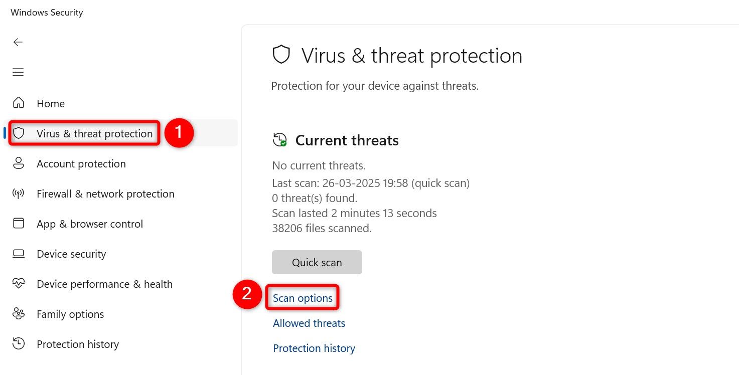 Windows Security с опцией Полное сканирование