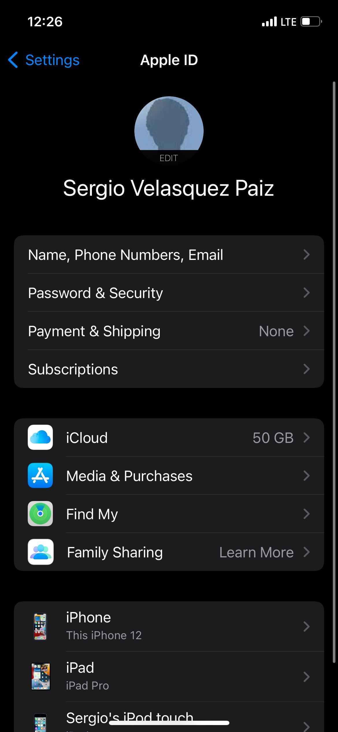 Информация Apple ID на iPhone