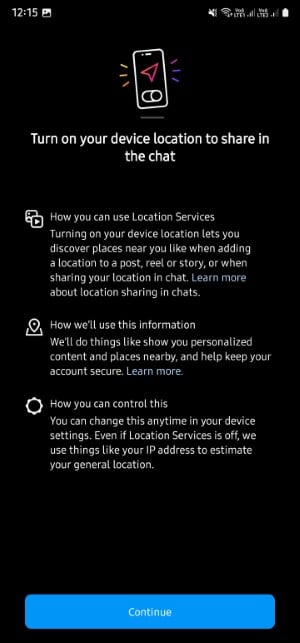 Запрос включить геолокацию для обмена в чате