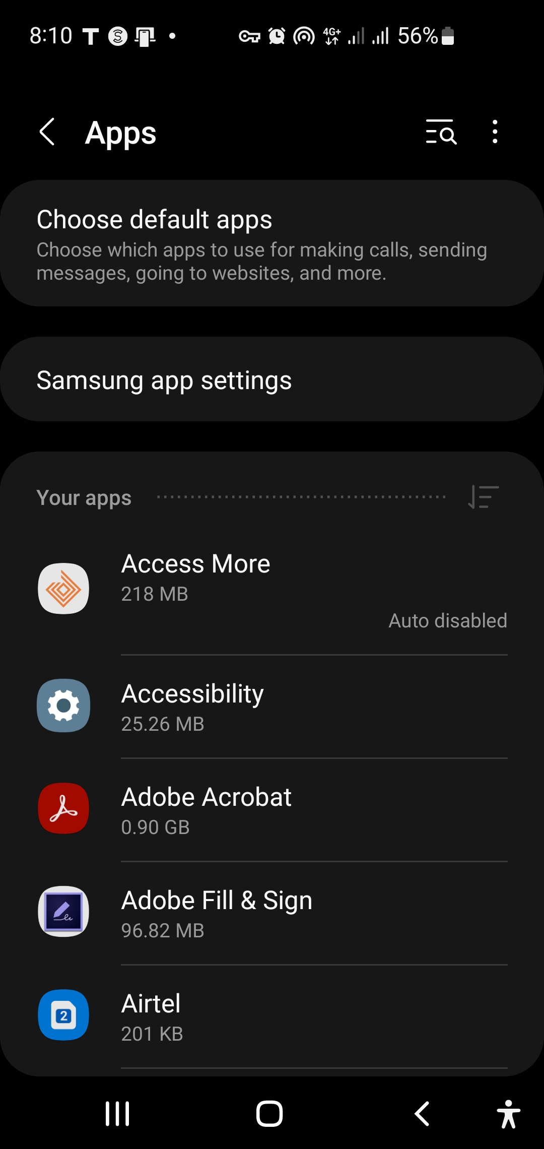 Меню Приложения в Настройках Android