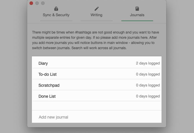 Список журналов в приложении Diarly на macOS