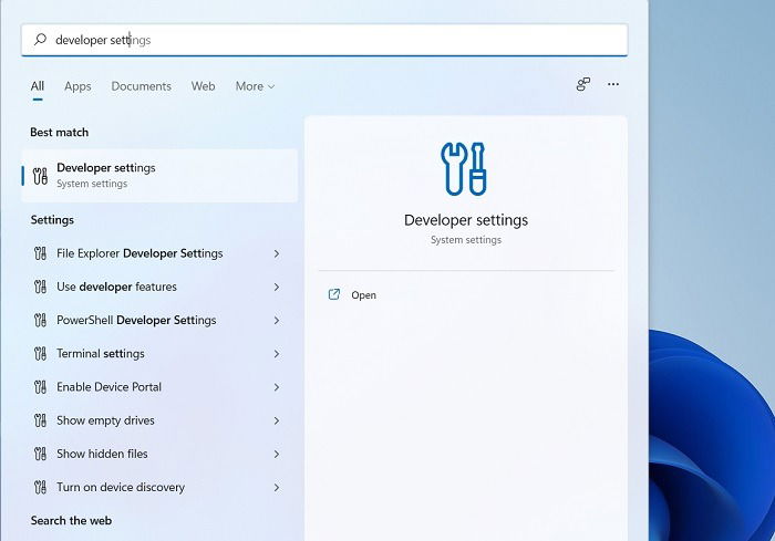 Настройки разработчика Windows