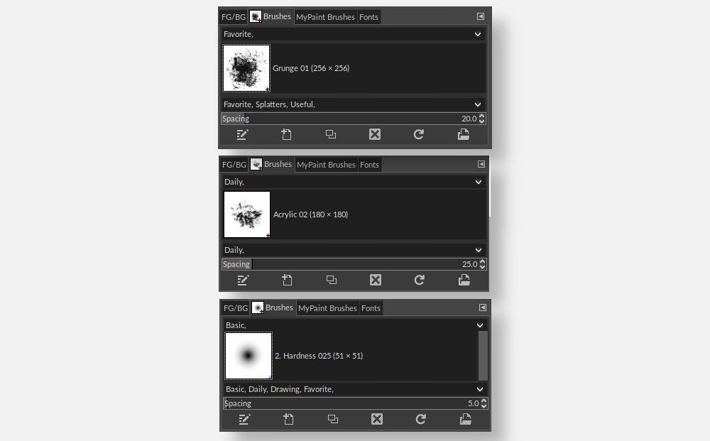 Скриншот: пользовательские теги кистей в GIMP