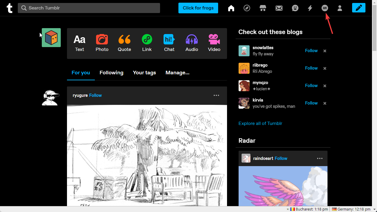 Значок XKit в панели Tumblr
