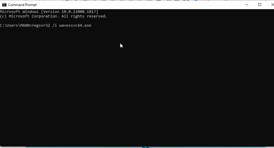 Командная строка с результатом выполнения regsvr32